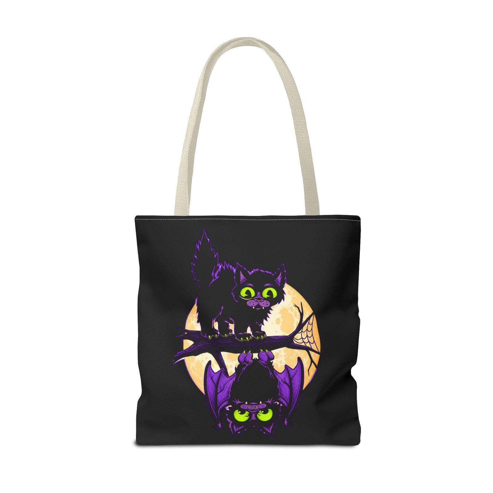 Moonlit Mischief - Tote Bag – Cute Halloween Cat and Bat - Image 46