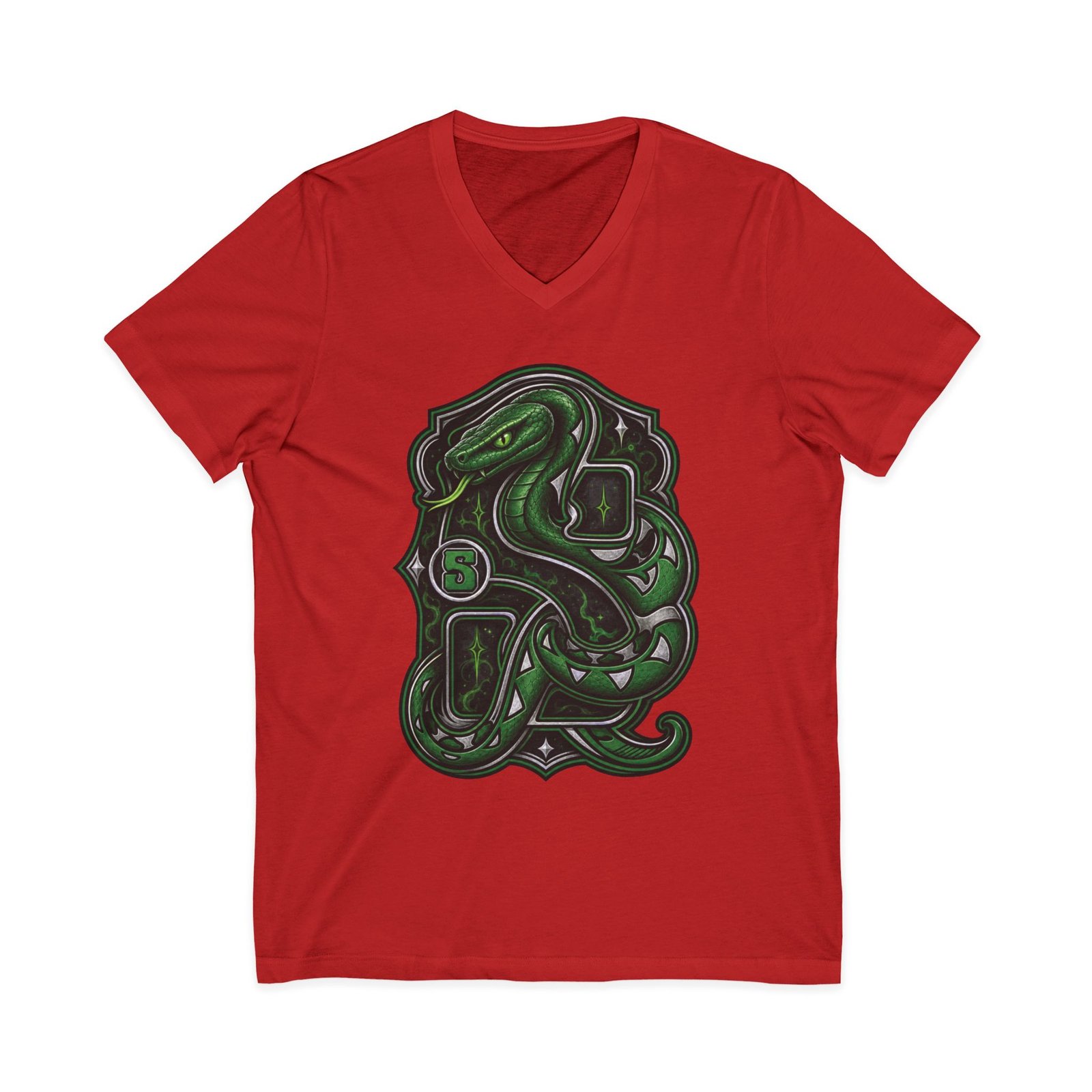 House of Snake – Unisex V-Neck T-Shirt – Wizarding School Confidence with a Clever Edge - Image 15