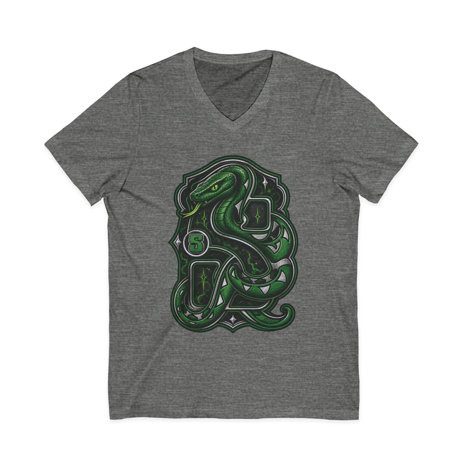 House of Snake – Unisex V-Neck T-Shirt – Wizarding School Confidence with a Clever Edge - Image 8