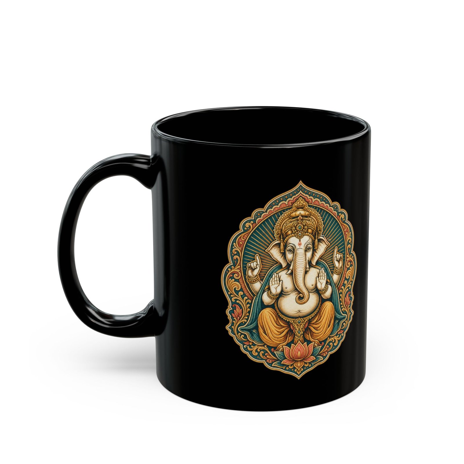 Lord Ganesha – Black Mug – Wisdom, New Beginnings & Meaningful Moments - Image 2