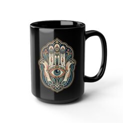 Hamsa – Black Mug – Protection, Peace & Meaning in Every Sip - Image 9