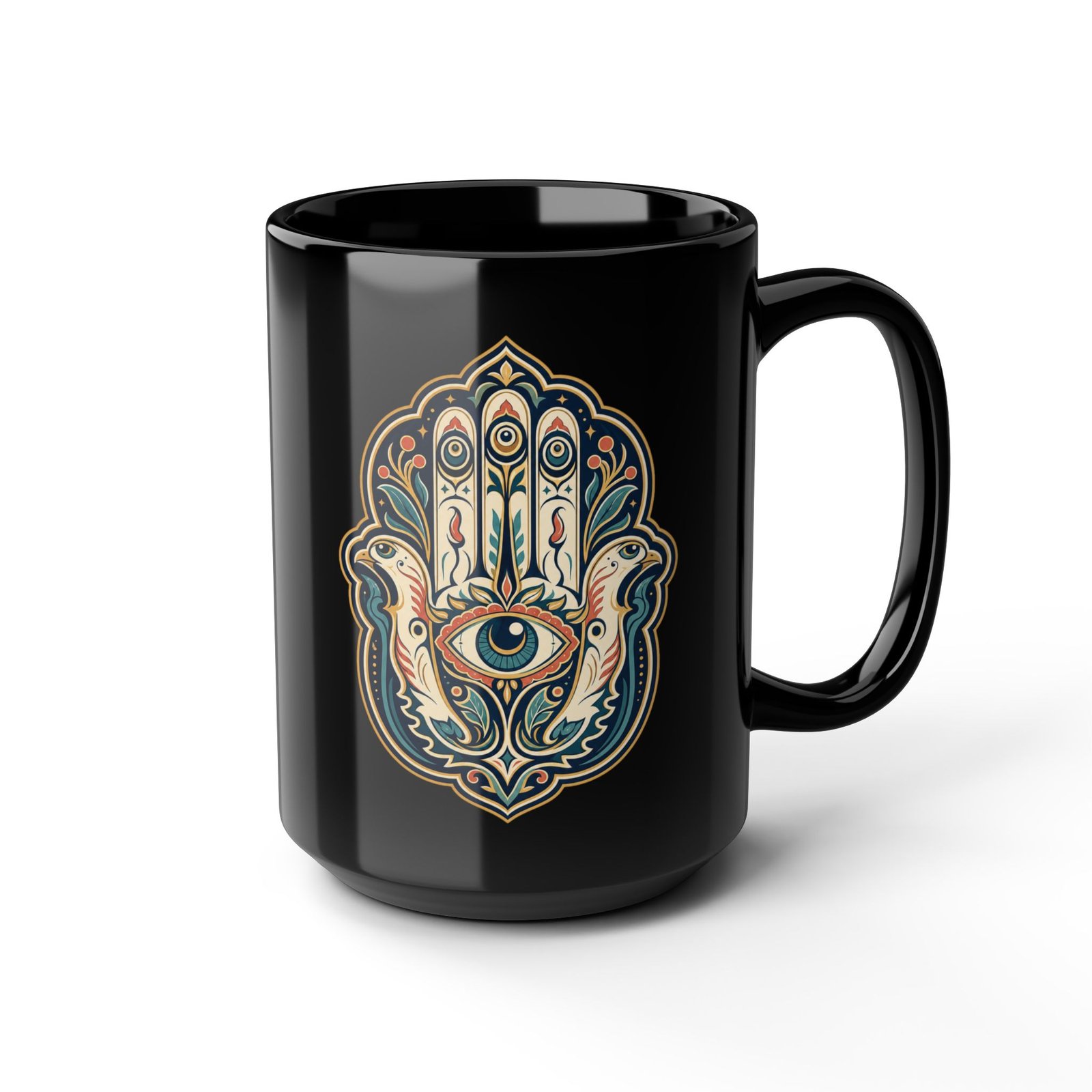 Hamsa – Black Mug – Protection, Peace and Meaning in Every Sip - Image 9