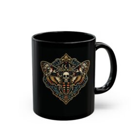 Death’s Head Moth – Black Mug – Dark Beauty, Gothic Mystery and Midnight Coffee