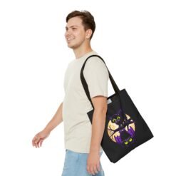 Moonlit Mischief - Tote Bag – Cute Halloween Cat and Bat - Image 7