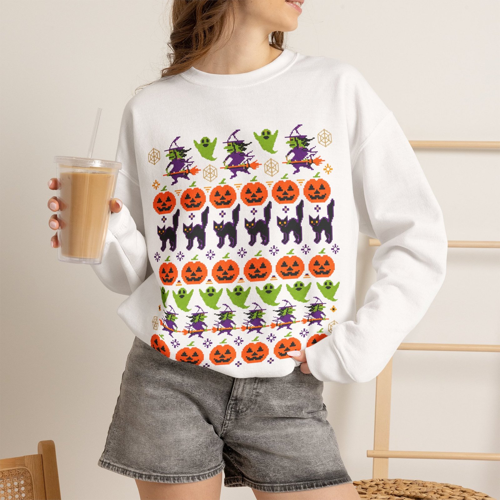 Halloween Ugly Sweater - Unisex Sweatshirt – Spooky Season Full Pattern - Image 10