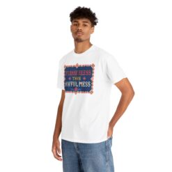 Please Bless This Awful Mess – Unisex T-Shirt – Cozy Chaos in Cross-Stitch - Image 5