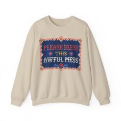 Please Bless This Awful Mess – Unisex Sweatshirt – Cozy Chaos in Cross-Stitch - Image 9