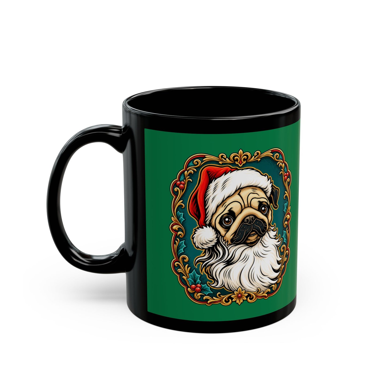 Pug Santa - Black Mug – Funny Christmas Pug - Dog Lover - Image 2