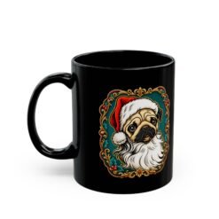 Alternative view of Pug Santa - Black Mug – Funny Christmas Pug - Dog Lover