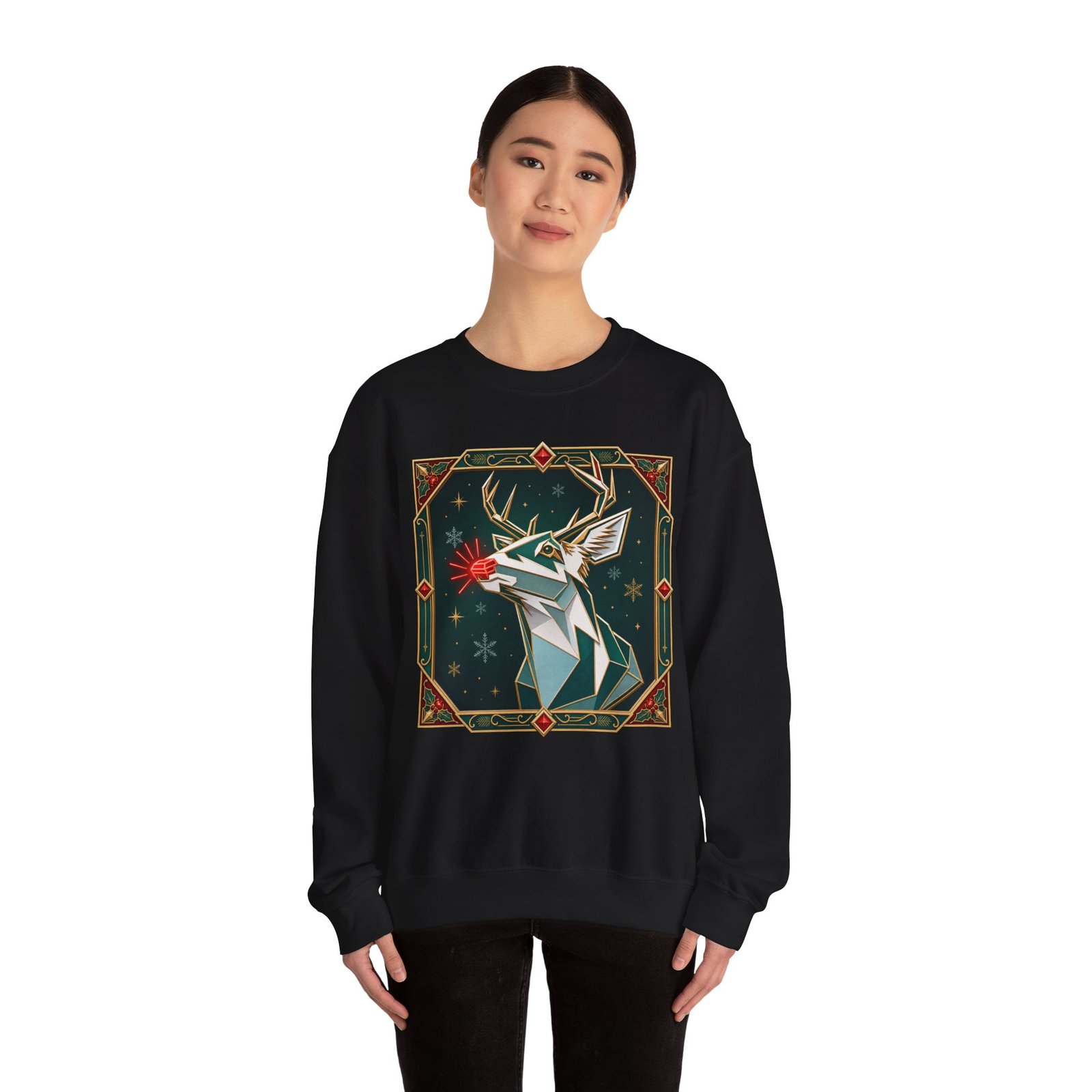 Polygon Rudolph - Unisex Sweatshirt – Geometric Reindeer - Modern Christmas - Image 3