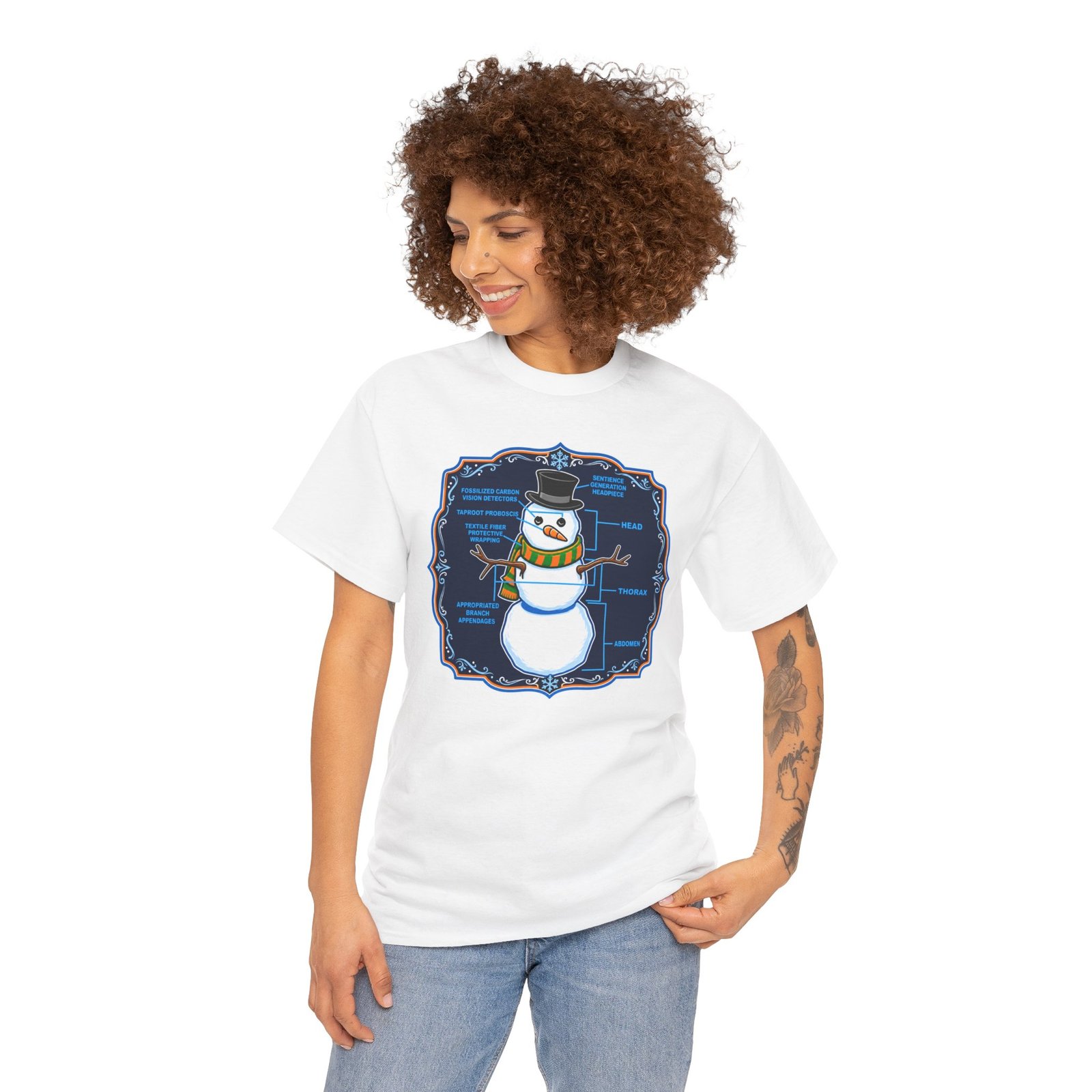 Snowman Anatomy - Unisex T-Shirt – Funny Christmas - Winter Science Diagram Tee - Image 2