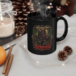 Wishing You a Scary Krampus - Black Mug – Dark Christmas Horror - Image 4