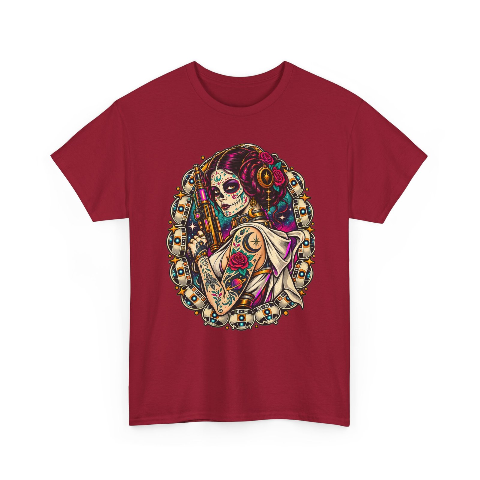 Tattooed Sugar Skull Princess - Unisex T-Shirt – Floral Cosmic Rebel - Tattoo Art - Image 20