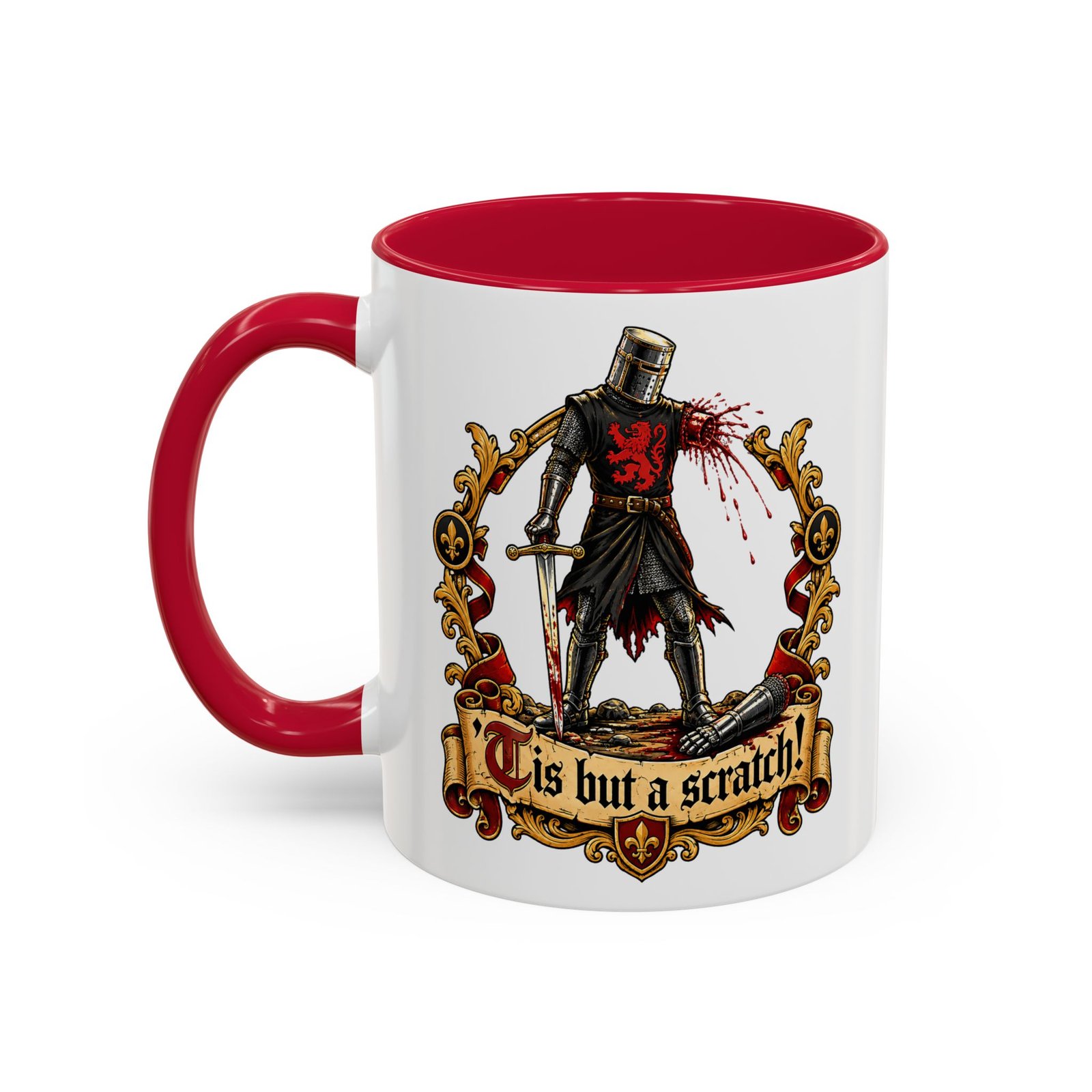 'Tis But a Scratch - Color Accent Mug – Funny Monty Python - Black Knight - Image 6