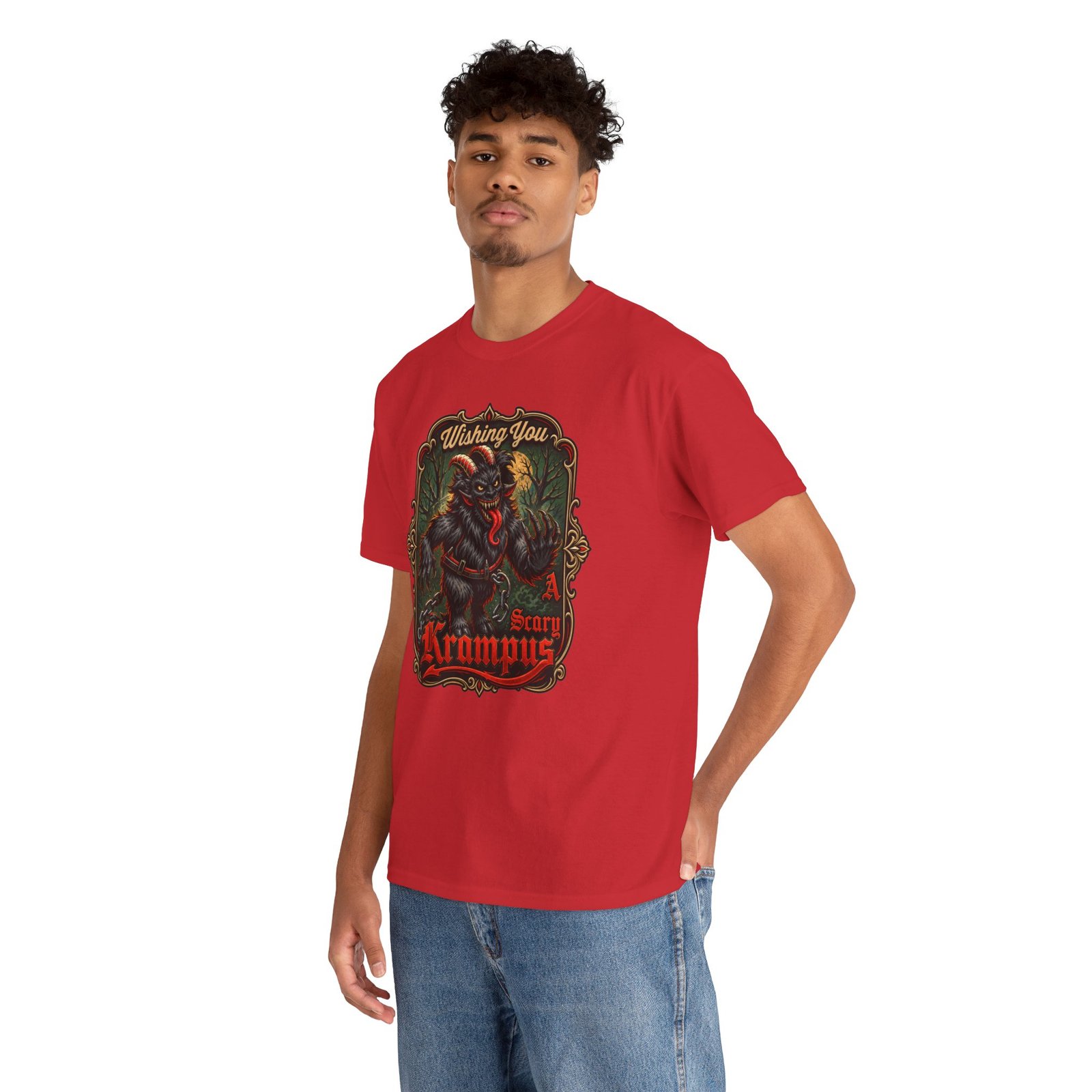 Wishing You a Scary Krampus - Unisex T-Shirt – Dark Christmas Horror - Image 9