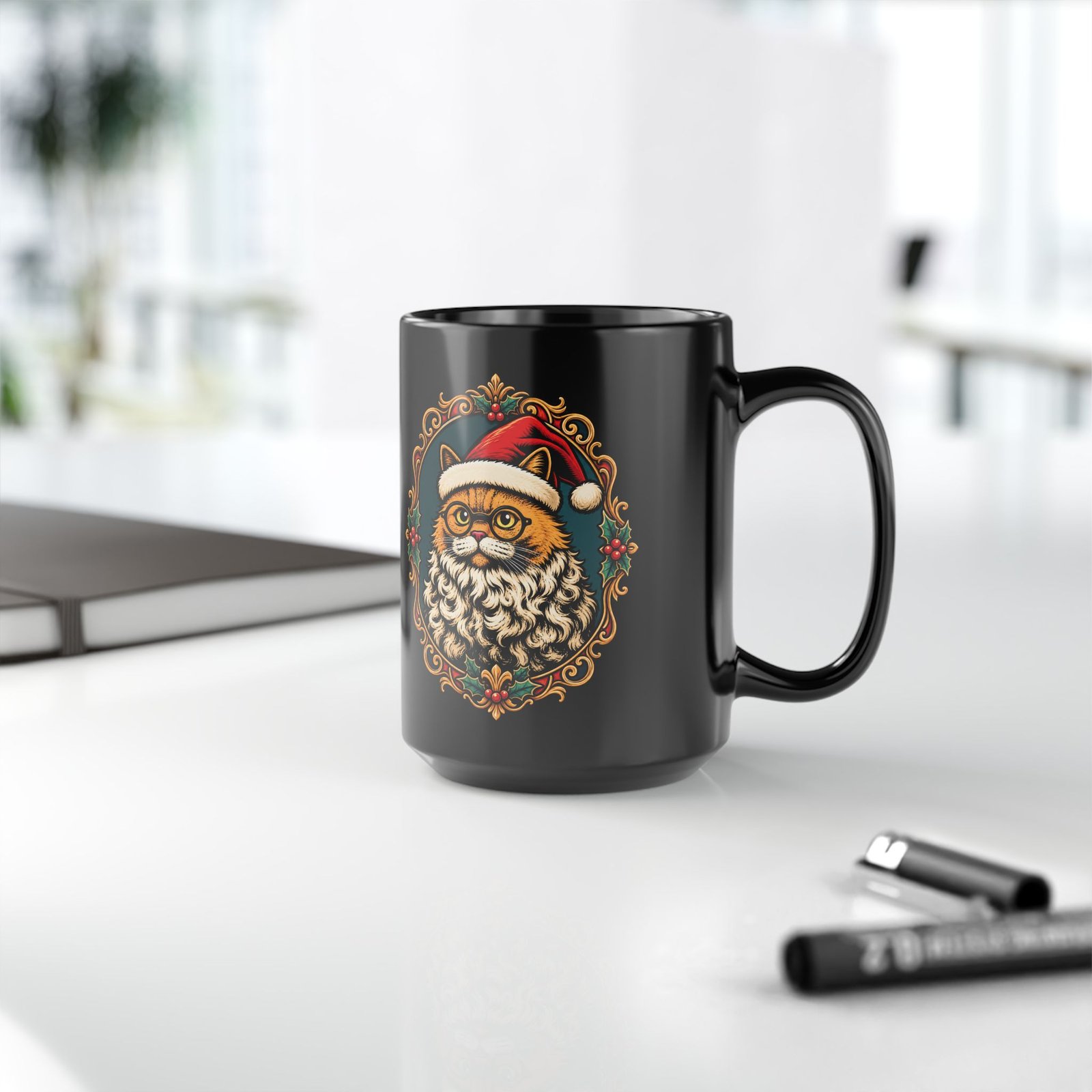 Santa Claws – Black Mug – Meowy and Bright - Image 13
