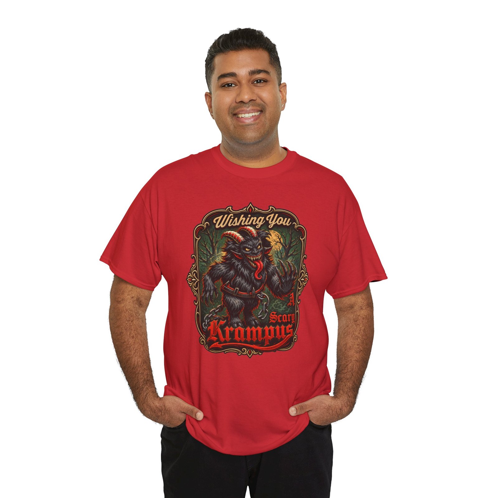 Wishing You a Scary Krampus - Unisex T-Shirt – Dark Christmas Horror - Image 11