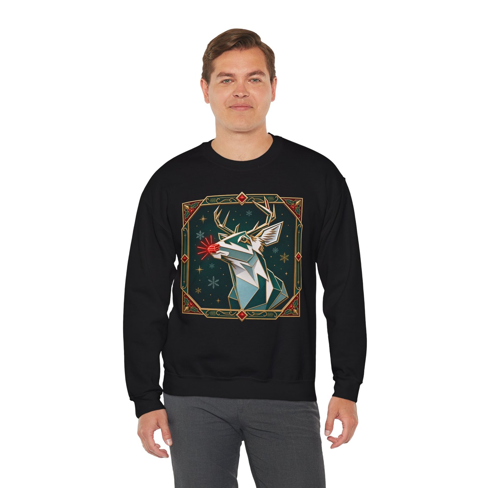 Polygon Rudolph - Unisex Sweatshirt – Geometric Reindeer - Modern Christmas - Image 5