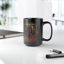 Wishing You a Scary Krampus - Black Mug – Dark Christmas Horror - Image 11