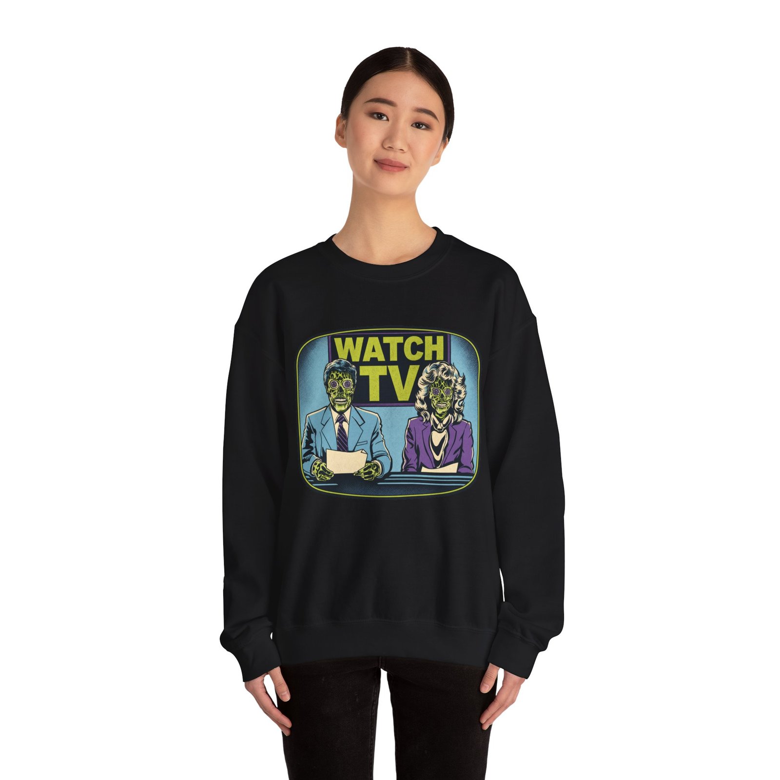 Watch TV - Unisex Sweatshirt – They Live, Alien News - Retro Sci-Fi - Dystopian - Image 2