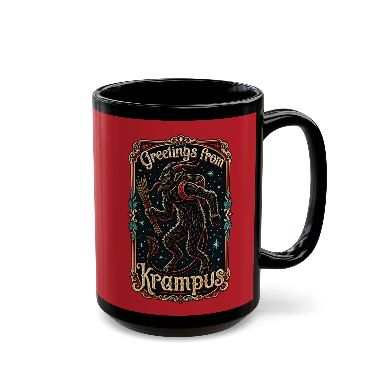 Greetings From Krampus - Black Mug – Sip with a Side of Sinister Cheer - Image 9