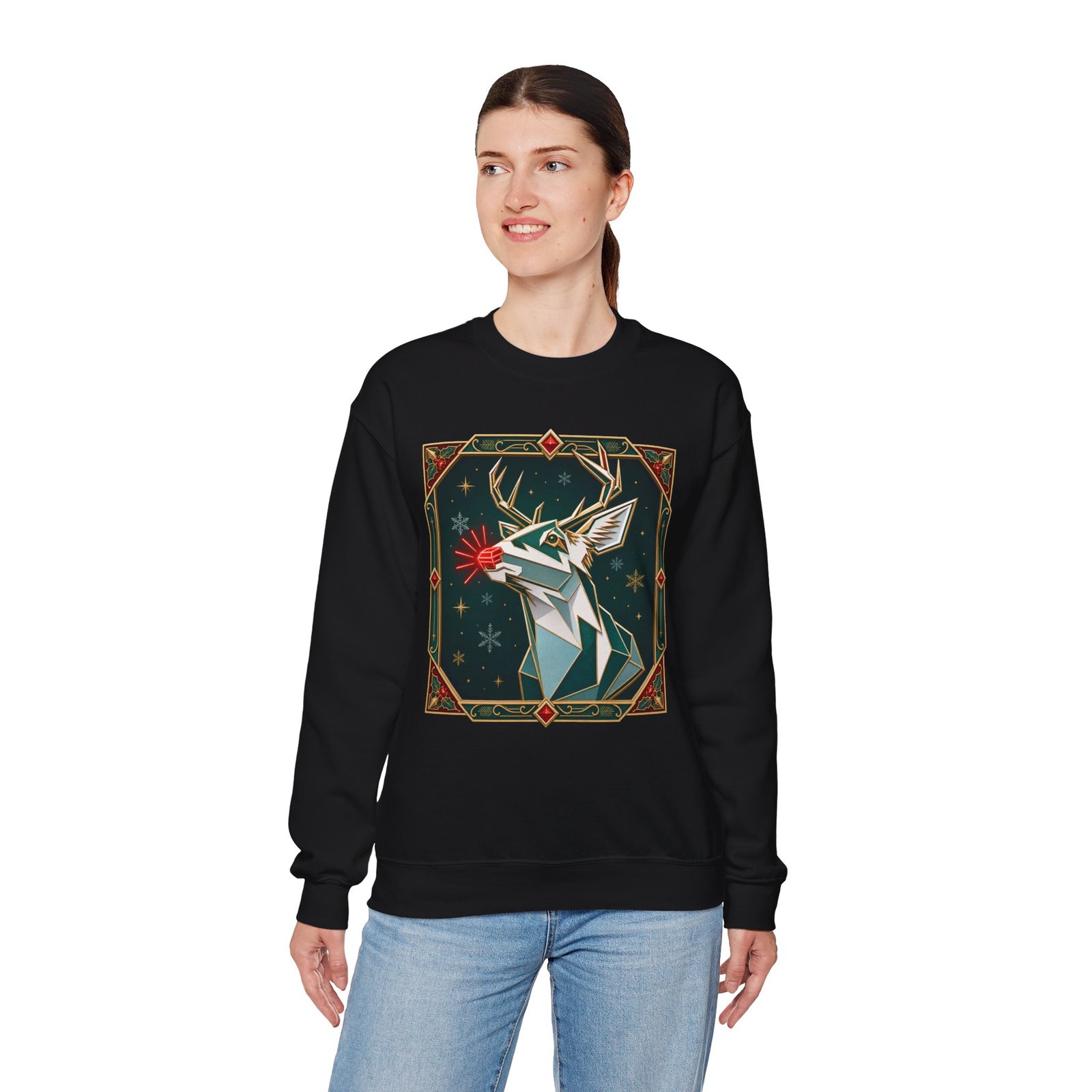 Polygon Rudolph - Unisex Sweatshirt – Geometric Reindeer - Modern Christmas - Image 6