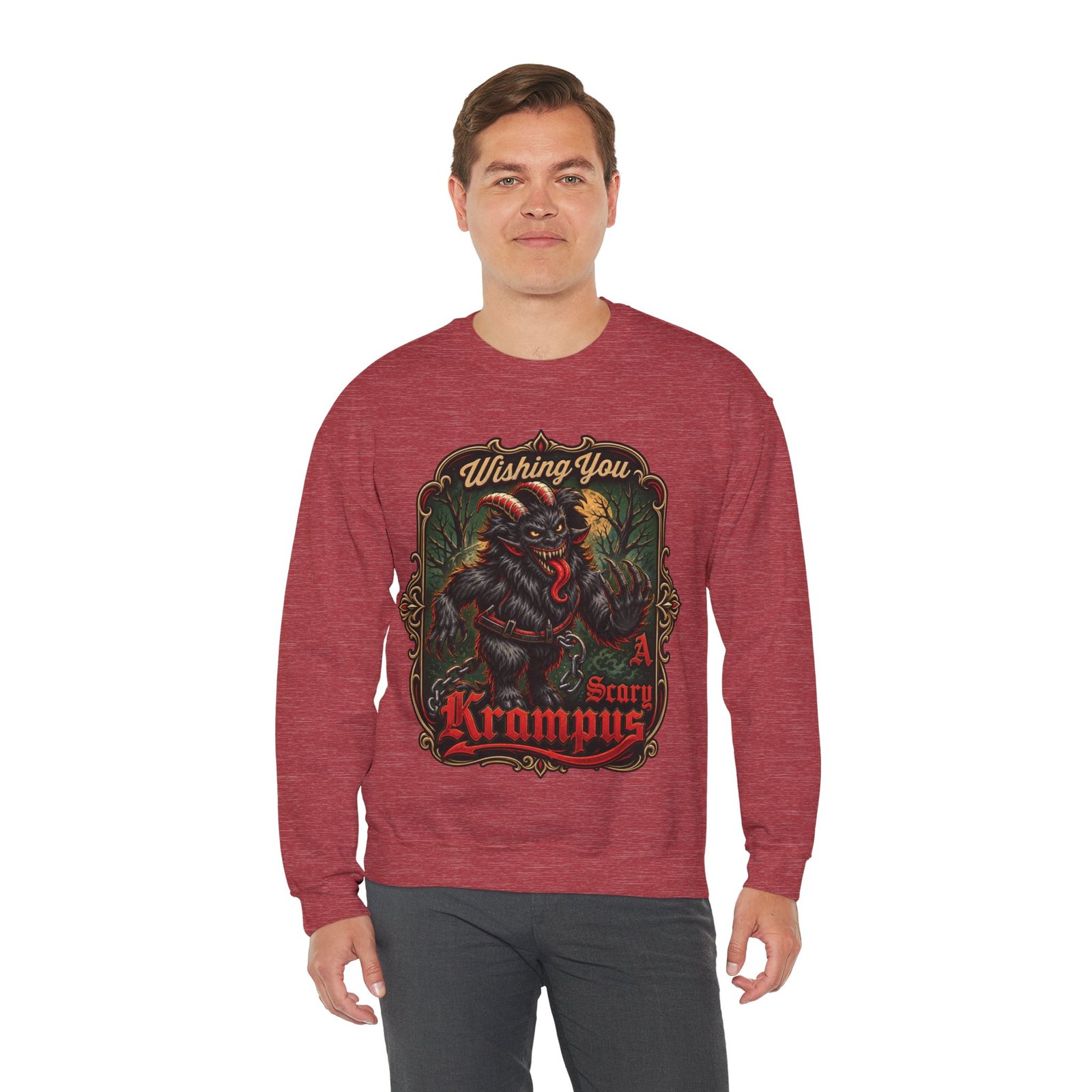 Wishing You a Scary Krampus - Unisex Sweatshirt – Dark Christmas Horror - Image 8