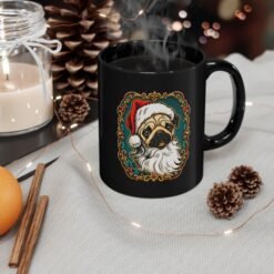 Pug Santa - Black Mug – Funny Christmas Pug - Dog Lover - Image 4
