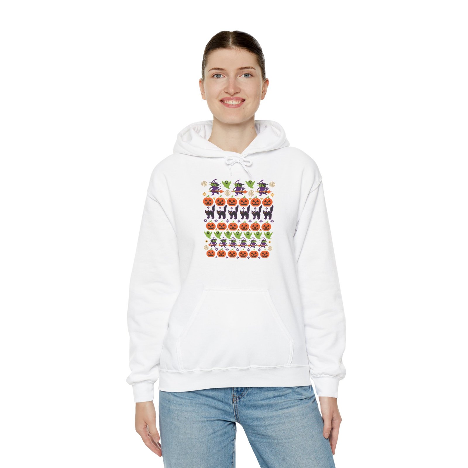 Halloween Ugly Sweater - Unisex Hoodie – Spooky Season Full Pattern Graphic Hoodie - Image 5