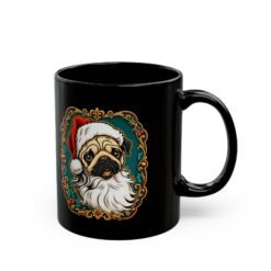 Pug Santa - Black Mug – Funny Christmas Pug - Dog Lover - Image 3