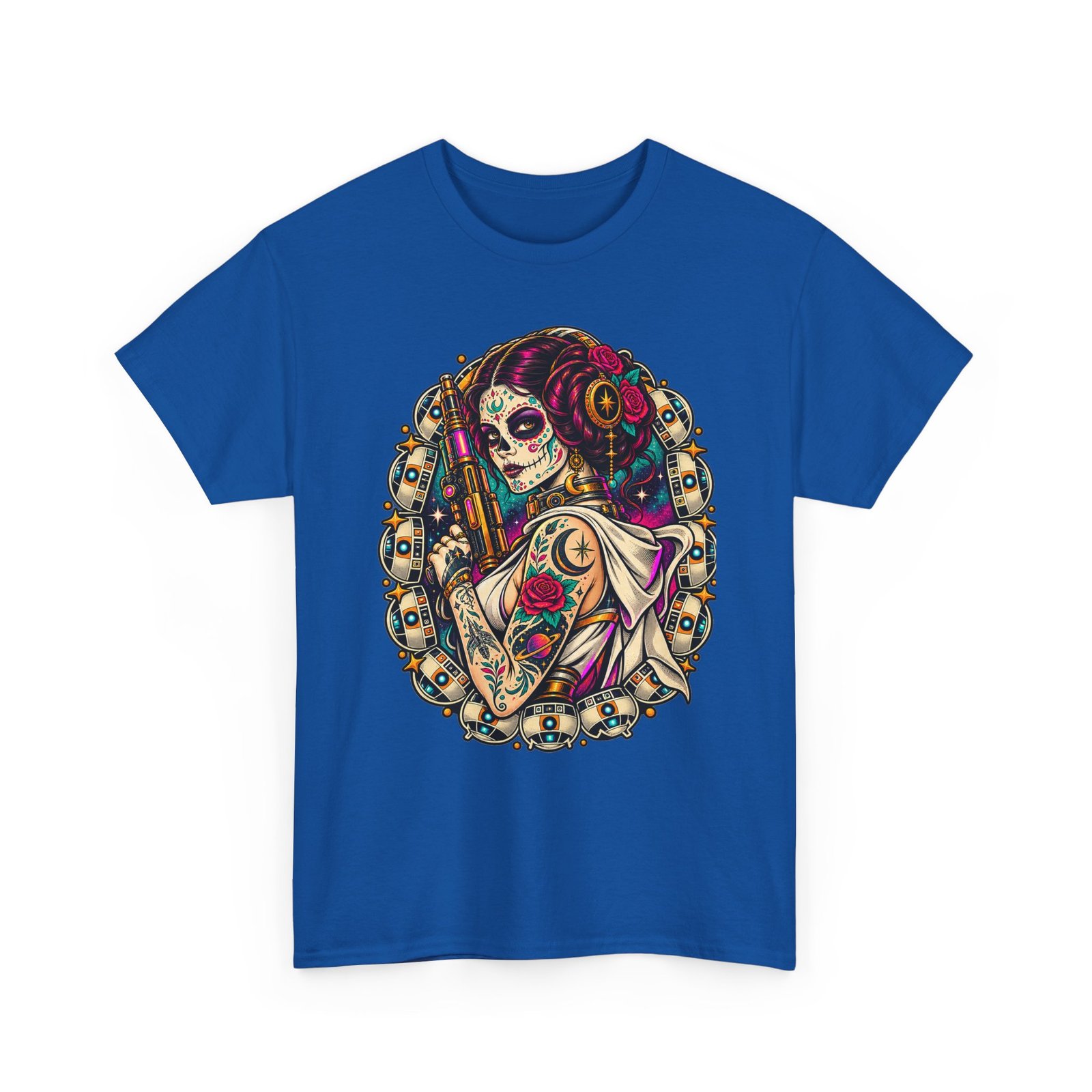 Tattooed Sugar Skull Princess - Unisex T-Shirt – Floral Cosmic Rebel - Tattoo Art - Image 16