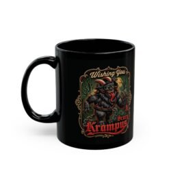 Wishing You a Scary Krampus - Black Mug – Dark Christmas Horror - Image 2