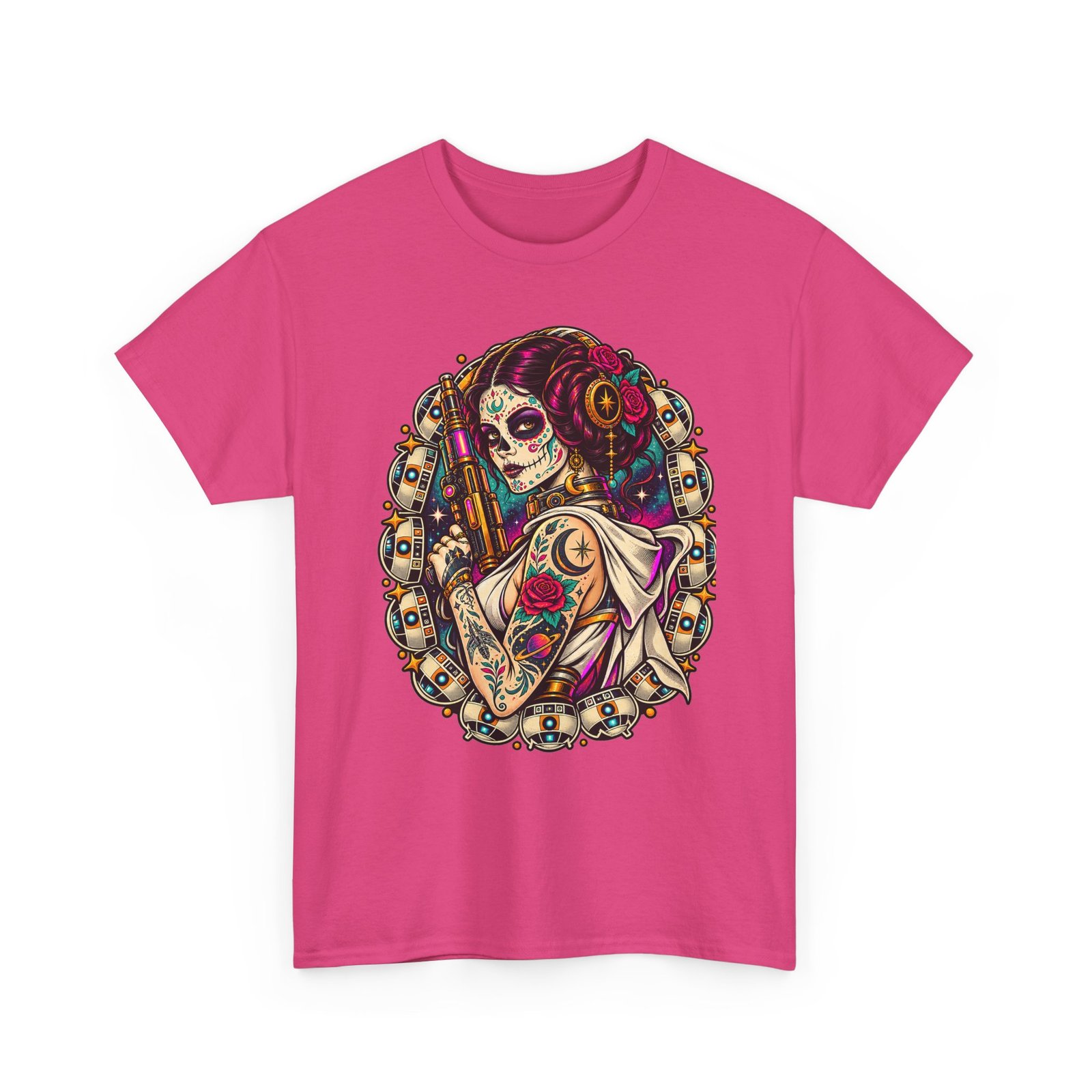 Tattooed Sugar Skull Princess - Unisex T-Shirt – Floral Cosmic Rebel - Tattoo Art - Image 19