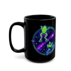 Reach for the Froggy - Black Mug – Cute Green Space Creature - Floating Frog - Image 6