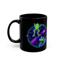 Alternative view of Reach for the Froggy - Black Mug – Cute Green Space Creature - Floating Frog