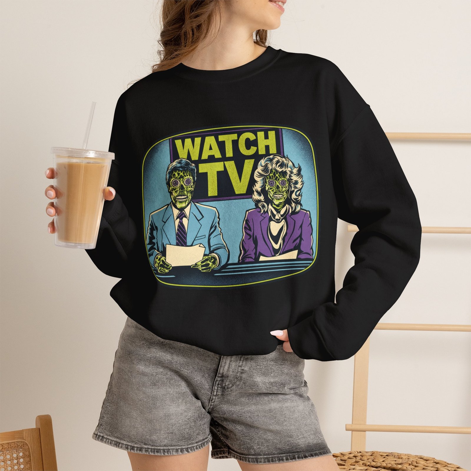 Watch TV - Unisex Sweatshirt – They Live, Alien News - Retro Sci-Fi - Dystopian - Image 9