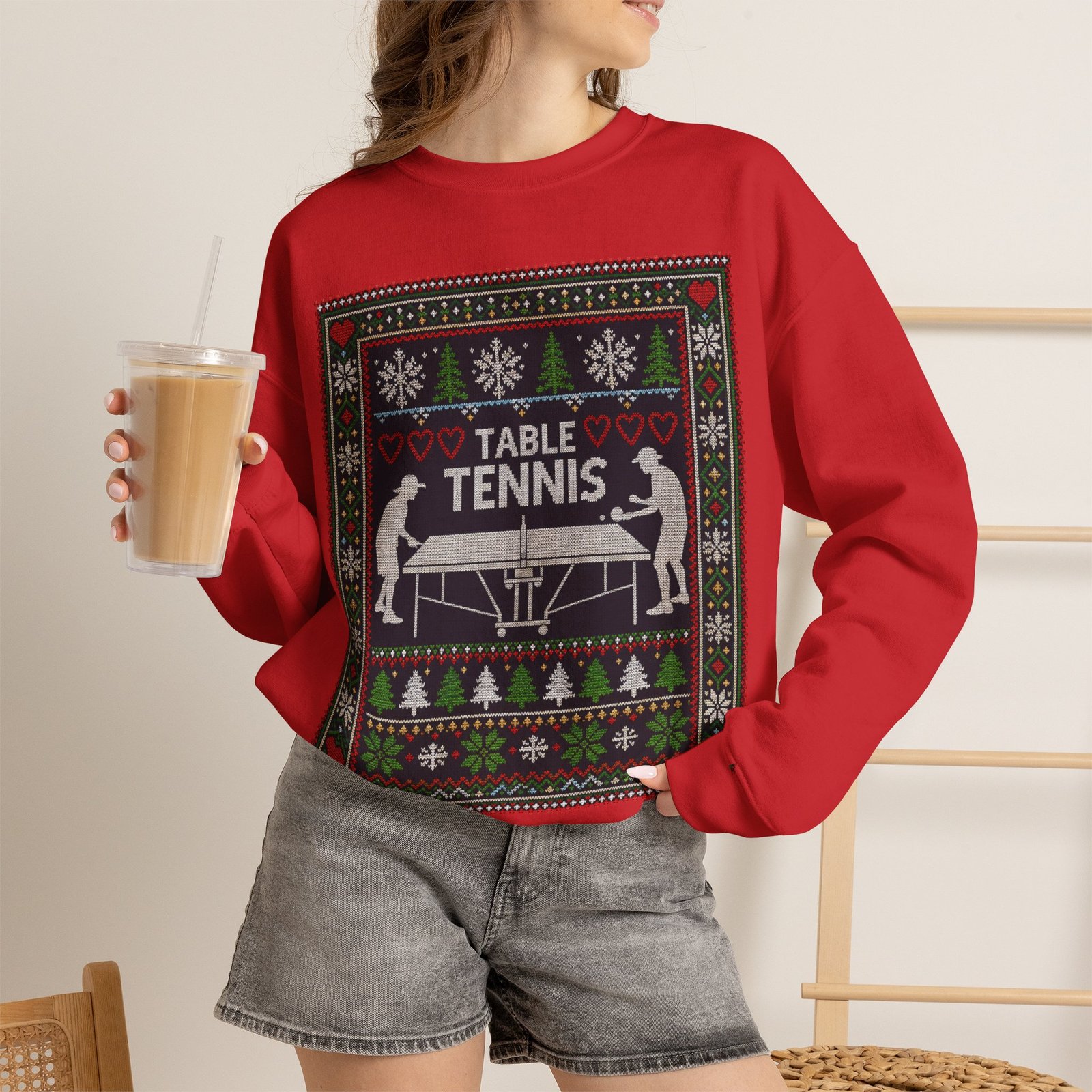 Table Tennis Ugly Christmas Sweatshirt – Serve Up the Holiday Spirit - Image 4