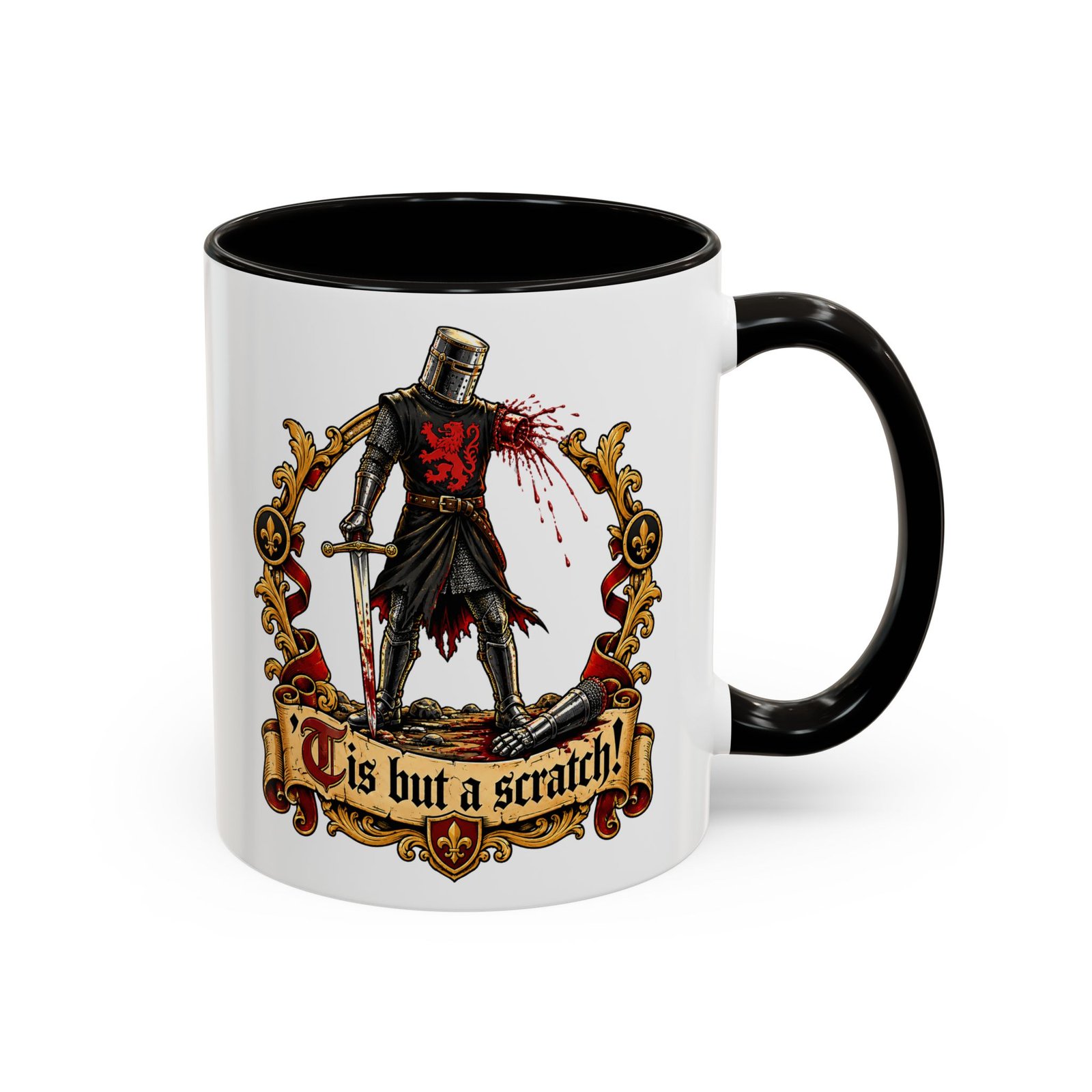 'Tis But a Scratch - Color Accent Mug – Funny Monty Python - Black Knight - Image 2