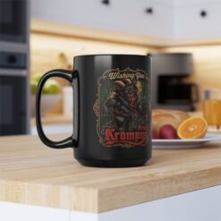 Wishing You a Scary Krampus - Black Mug – Dark Christmas Horror - Image 10