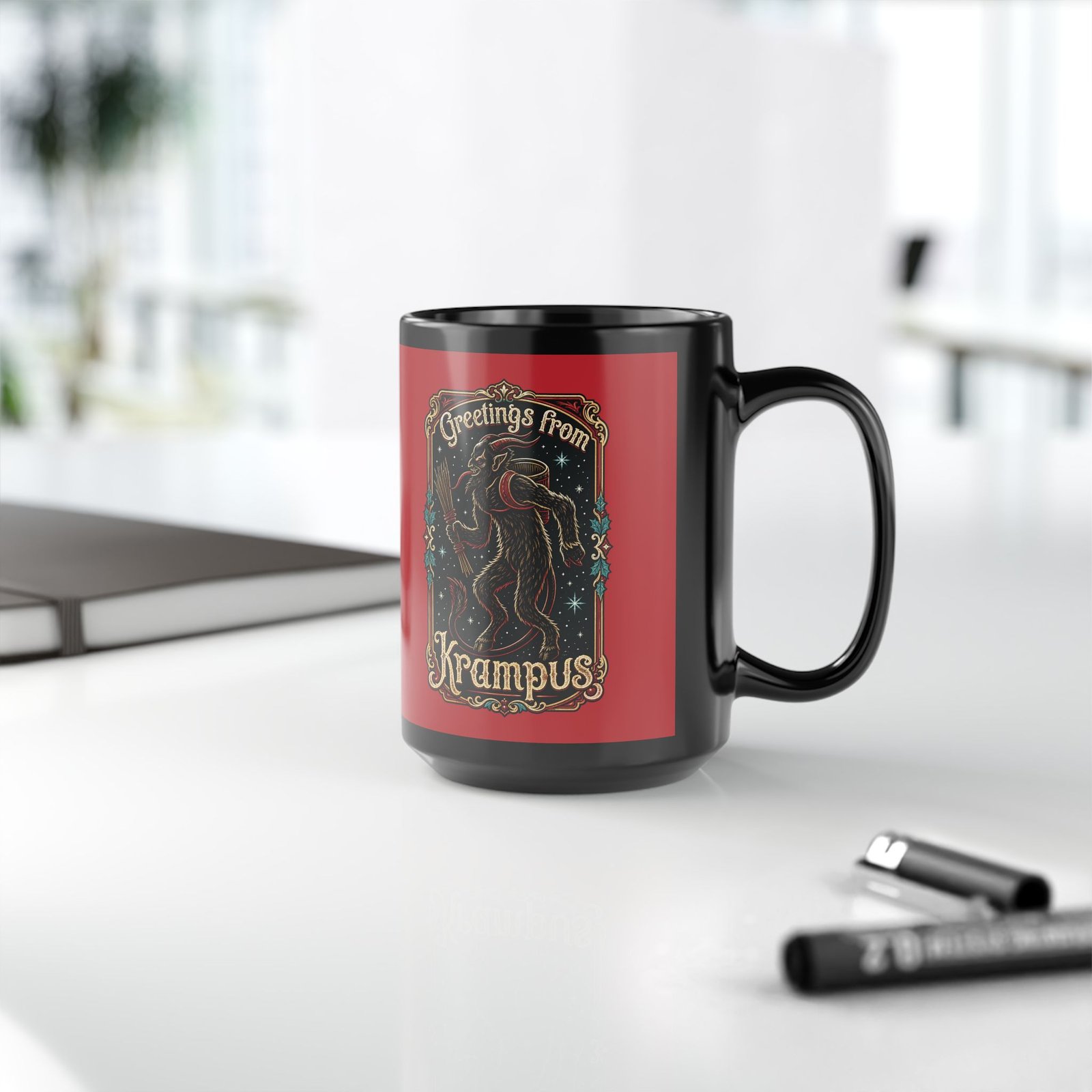 Greetings From Krampus - Black Mug – Sip with a Side of Sinister Cheer - Image 12