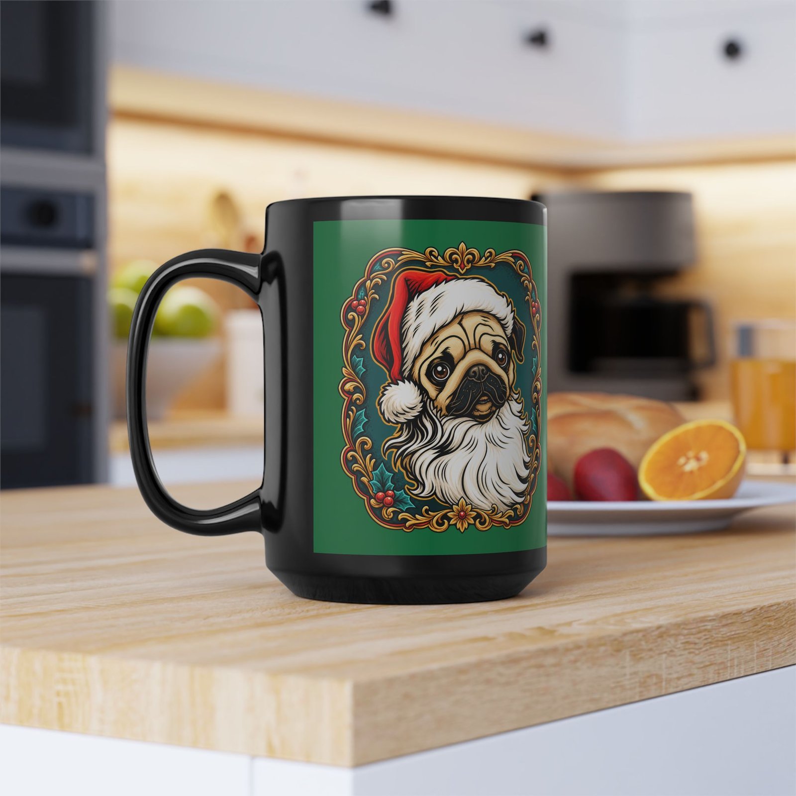 Pug Santa - Black Mug – Funny Christmas Pug - Dog Lover - Image 10