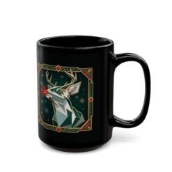 Polygon Rudolph - Black Mug – Geometric Reindeer - Image 6