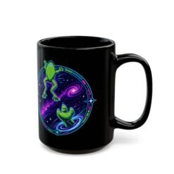 Reach for the Froggy - Black Mug – Cute Green Space Creature - Floating Frog - Image 5