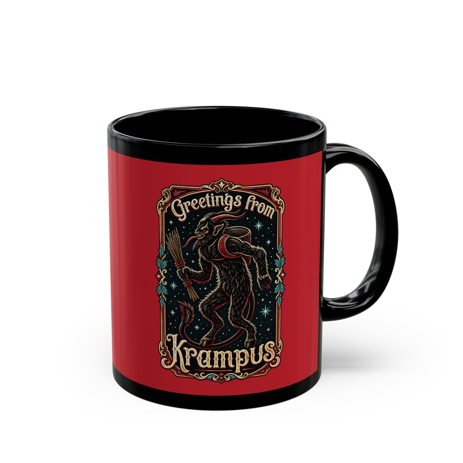 Greetings From Krampus - Black Mug – Sip with a Side of Sinister Cheer