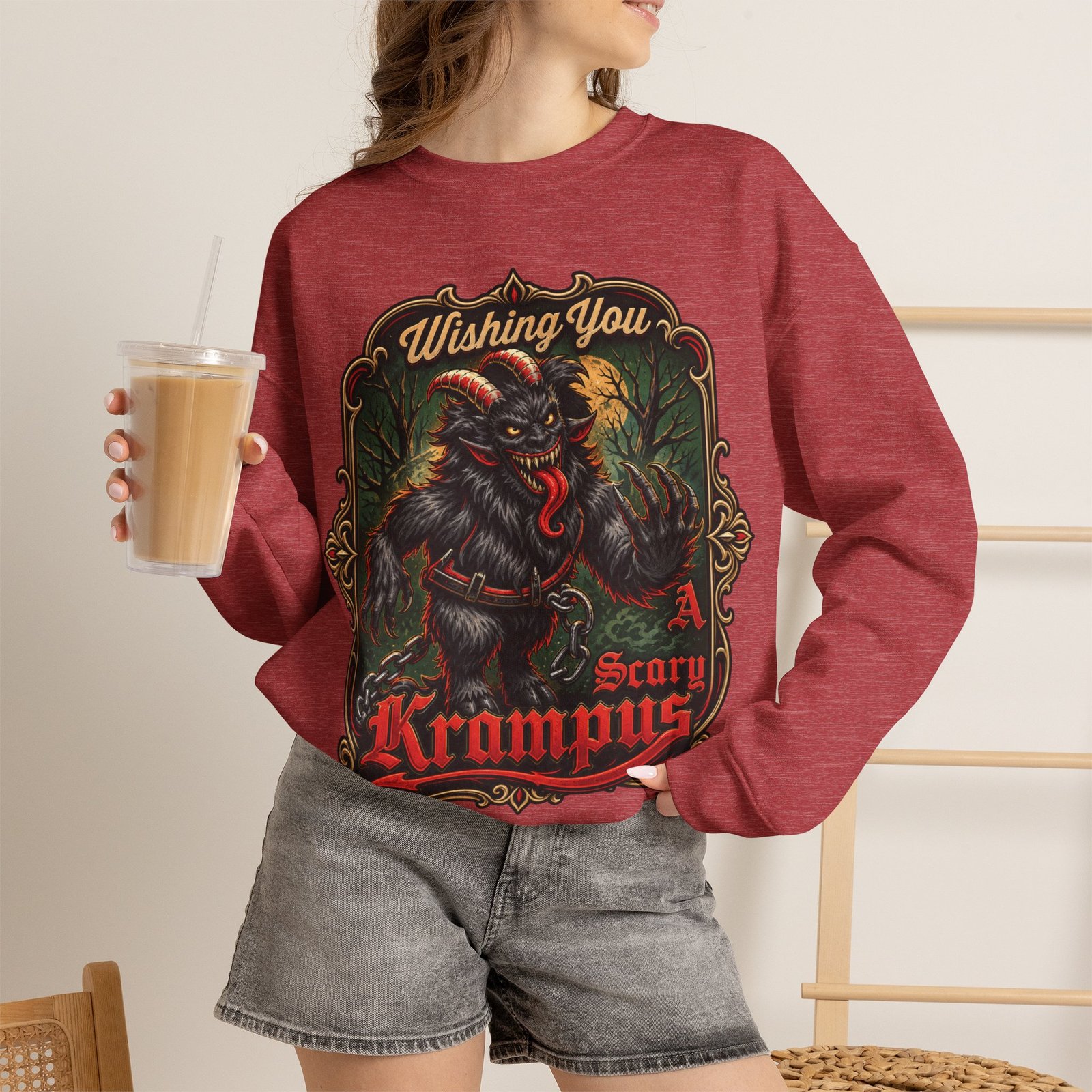 Wishing You a Scary Krampus - Unisex Sweatshirt – Dark Christmas Horror - Image 4
