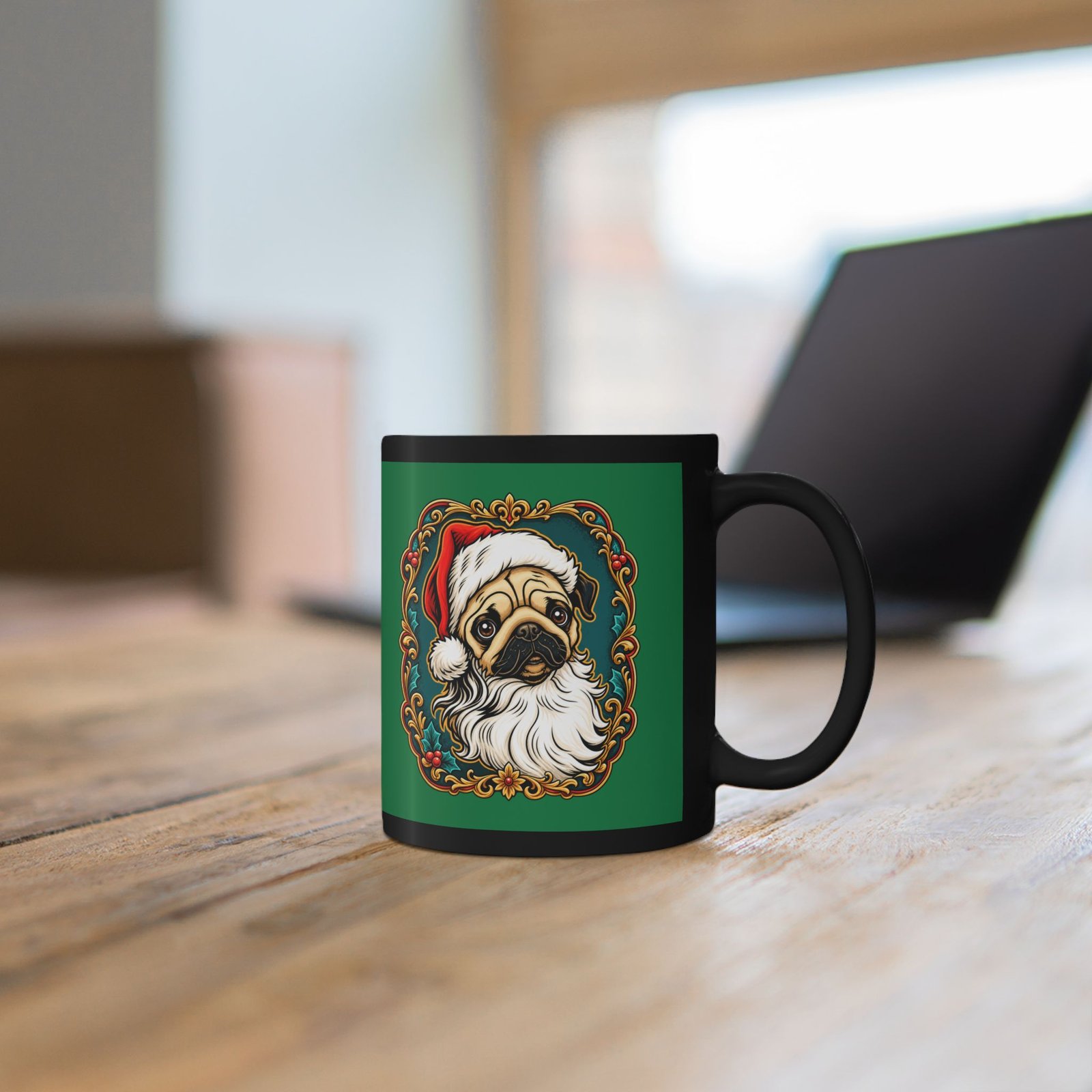 Pug Santa - Black Mug – Funny Christmas Pug - Dog Lover - Image 5