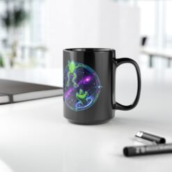 Reach for the Froggy - Black Mug – Cute Green Space Creature - Floating Frog - Image 10