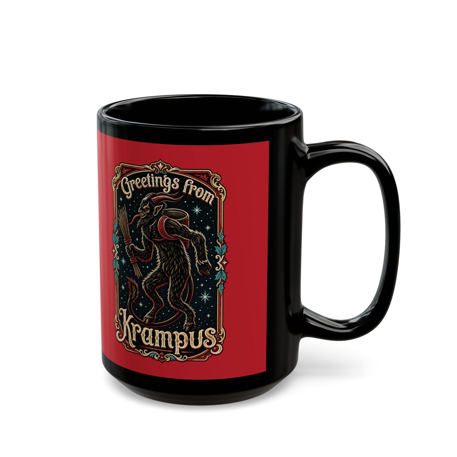 Greetings From Krampus - Black Mug – Sip with a Side of Sinister Cheer - Image 7