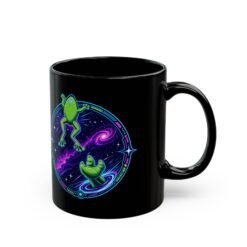 Reach for the Froggy - Black Mug – Cute Green Space Creature - Floating Frog - Image 3
