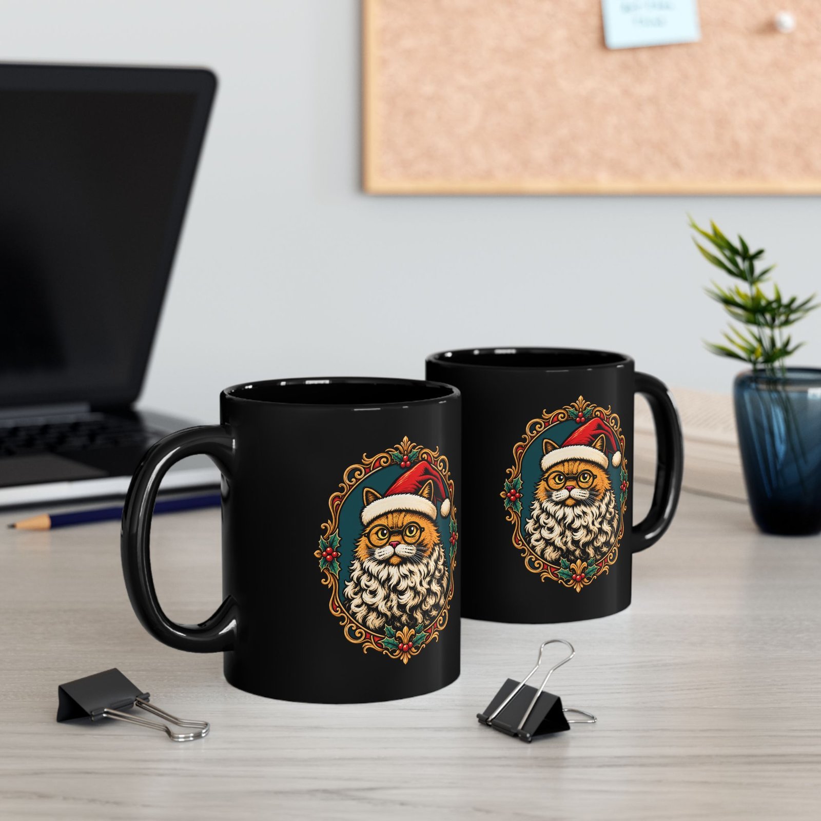 Santa Claws – Black Mug – Meowy and Bright - Image 5